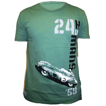 Nicolas Hunziker Men's Green T-Shirt Carroll Shelby Aston Martin 24 Hour Le Mans 1959 Victory